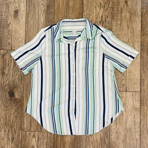 Chico’s Silk Satin Striped Short Sleeve Button Down - size 2 / L / 14